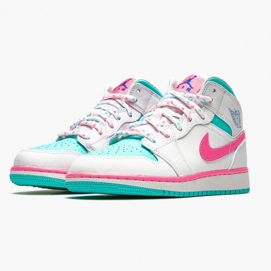 PK God Shoes Air Jordan 1 Mid Digital Pink WhiteDigital Pink Aurora Gree 555112-102