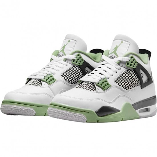 PK God Shoes Air Jordan 4 Retro White Oil Green Dark Ash White/Seafoam/Dark Ash/Neutral Grey AQ9129-103