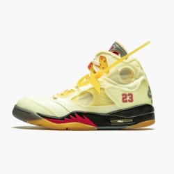 PK God Shoes Off-White x Air Jordan 5 Retro Sail Sail/Fire Red/Muslin Black DH8565-100