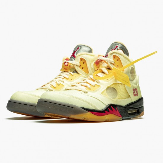 PK God Shoes Off-White x Air Jordan 5 Retro Sail Sail/Fire Red/Muslin Black DH8565-100