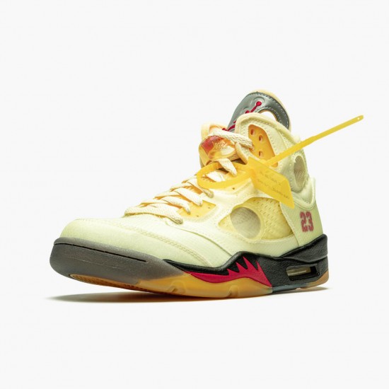 PK God Shoes Off-White x Air Jordan 5 Retro Sail Sail/Fire Red/Muslin Black DH8565-100