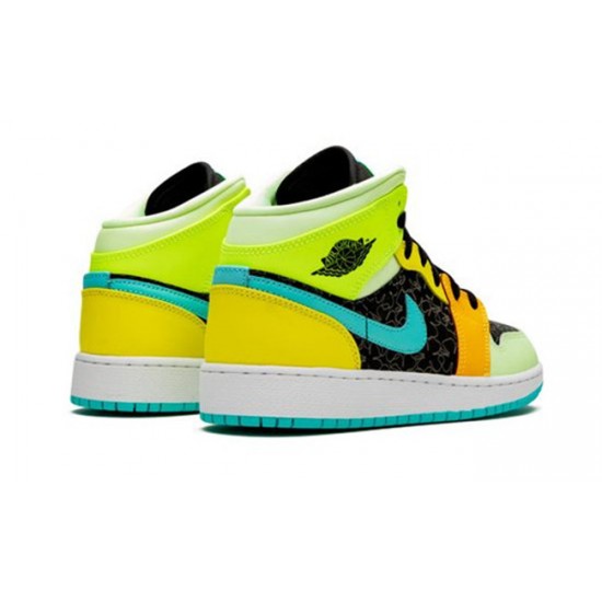 PK God Jordan 1 Mid GS Aurora Green Optic-Yellow BQ6931 037 Green AJ Shoes