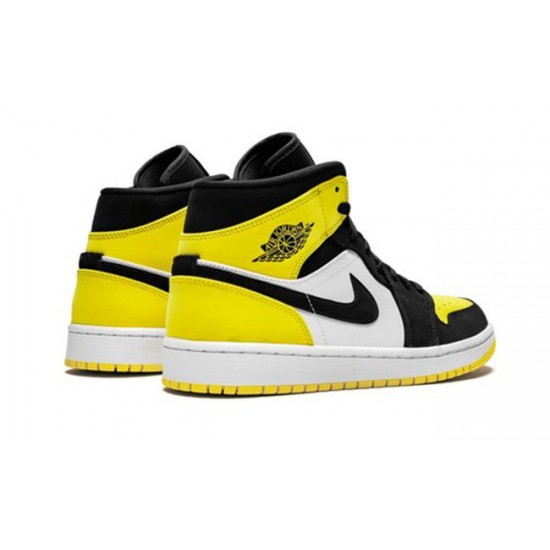 PK God Jordan 1 Mid Yellow Toe 852542 071 BLACK/BLACK-TOUR YELLOW AJ Shoes